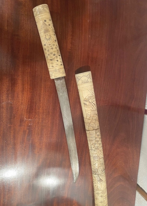 Japanese Catana Around 1880 In Bone And Steel