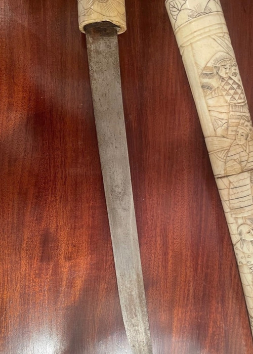 Japanese Catana Around 1880 In Bone And Steel