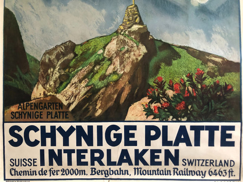 Poster Schynige Platte Interlaken by Ernst Hodel published by Gebrüder Fretz A.G 1930 Original