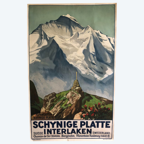 Poster Schynige Platte Interlaken di Ernst Hodel pubblicato da Gebrüder Fretz A.G 1930 Originale