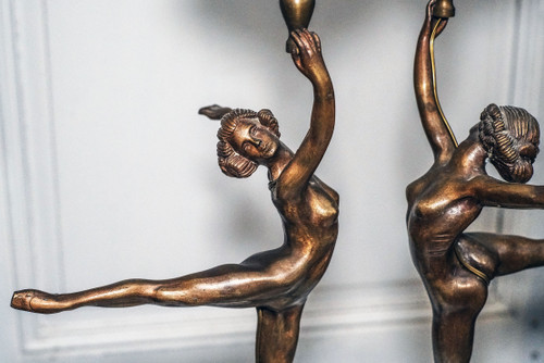 PAIRE LAMPES FEMMES NUES ART DÉCO 