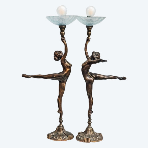 PAIRE LAMPES FEMMES NUES ART DÉCO 