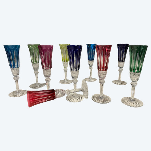 Saint Louis Tommy Model - 10 Crystal Champagne Flutes H: 19 Cm