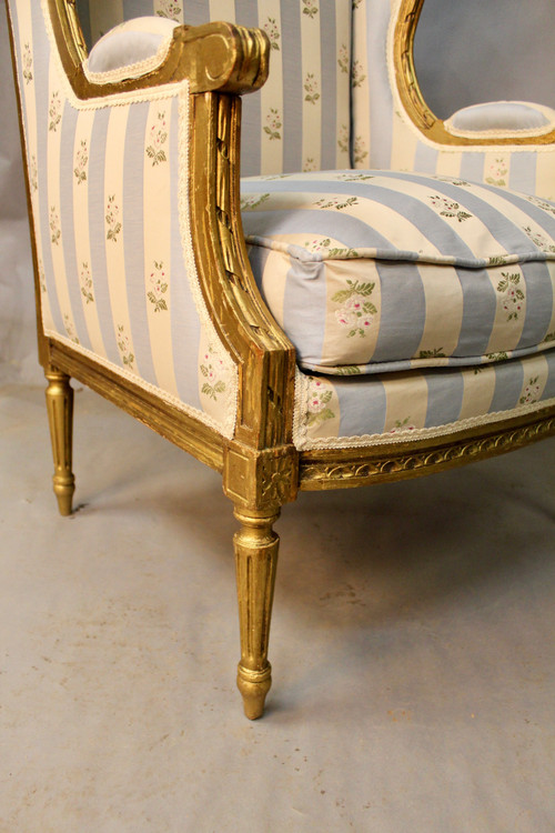 Louis XVI Style Winged Bergère In Golden Wood