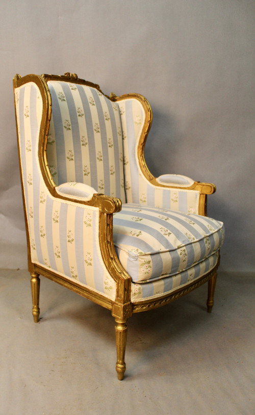 Louis XVI Style Winged Bergère In Golden Wood