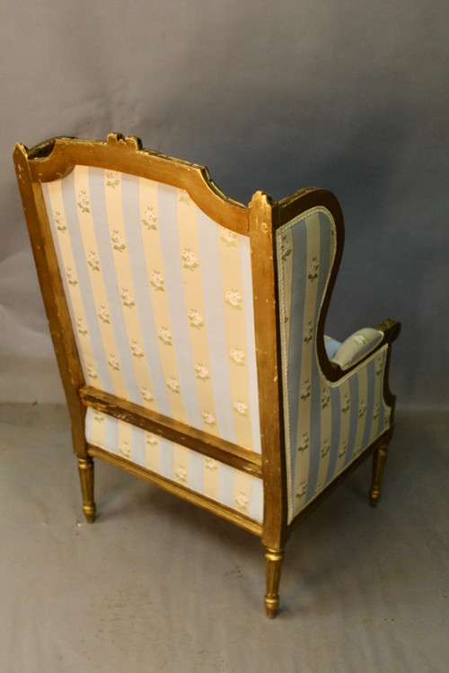 Louis XVI Style Winged Bergère In Golden Wood