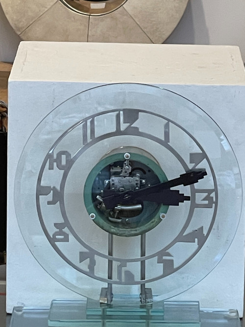 Wunderschöne transparente elektrische Pendeluhr aus ATO-Glas, Art Déco, Frankreich, Circa 1930