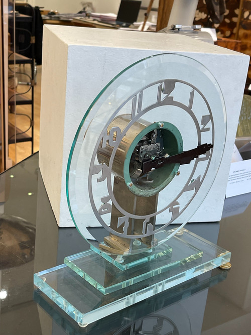 Wunderschöne transparente elektrische Pendeluhr aus ATO-Glas, Art Déco, Frankreich, Circa 1930