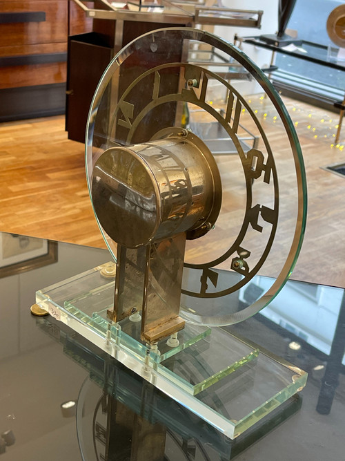 Wunderschöne transparente elektrische Pendeluhr aus ATO-Glas, Art Déco, Frankreich, Circa 1930