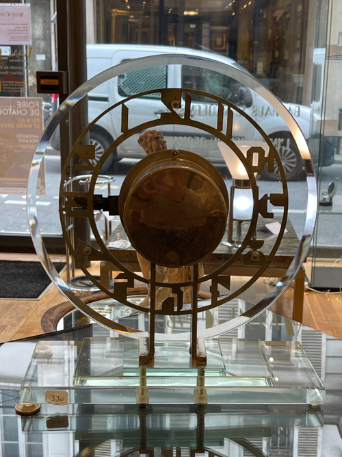 Wunderschöne transparente elektrische Pendeluhr aus ATO-Glas, Art Déco, Frankreich, Circa 1930