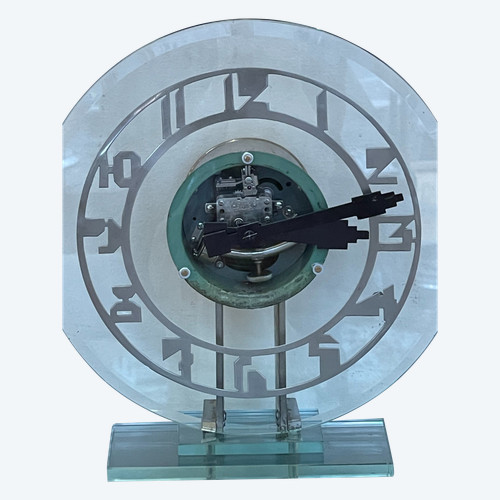 Magnificent transparent electric clock in ATO glass, Art Deco, France, Circa 1930