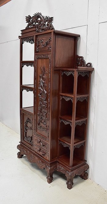  Mobiletto atipico asiatico, origine Vietnam, in mogano massiccio - Fine XIX secolo