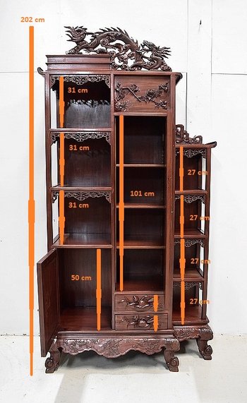 Mobiletto atipico asiatico, origine Vietnam, in mogano massiccio - Fine XIX secolo