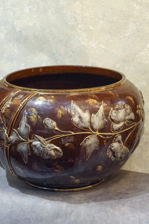 Large Art Nouveau planter Enameled porcelain