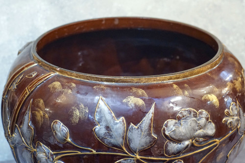 Large Art Nouveau planter Enameled porcelain