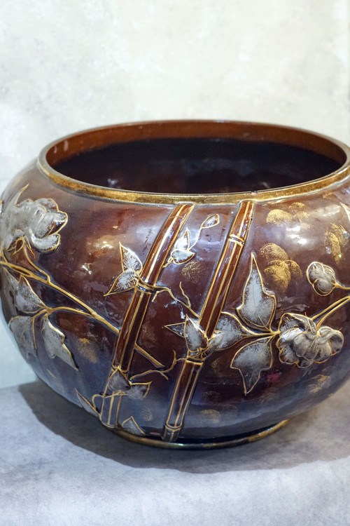 Large Art Nouveau planter Enameled porcelain