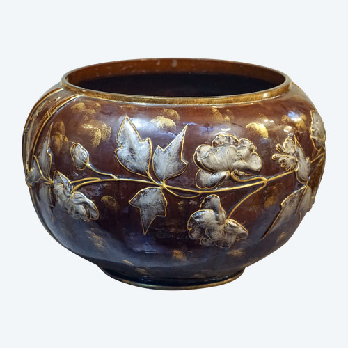 Large Art Nouveau planter Enameled porcelain