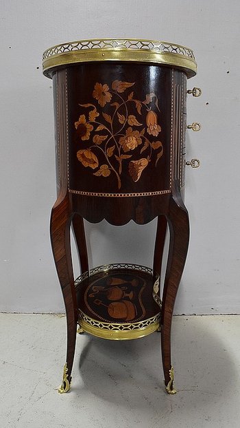  Petite Commode Chiffonnière Marquetée, en Palissandre, style Transition Louis XV - Louis XVI - Milieu XIXe 