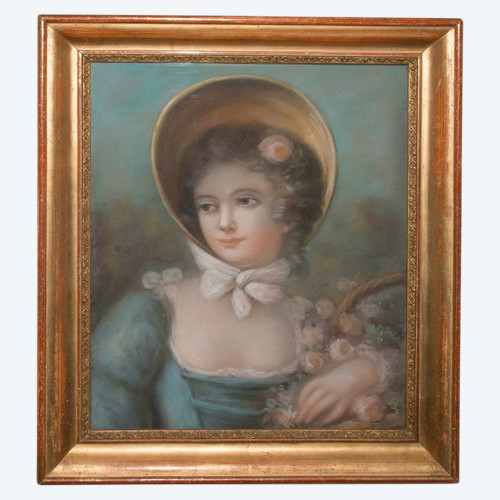 Portrait De Jeune Femme, Pastel XIXth Century