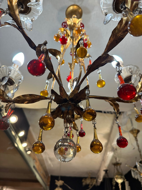 Italian murano chandelier with 5 lights