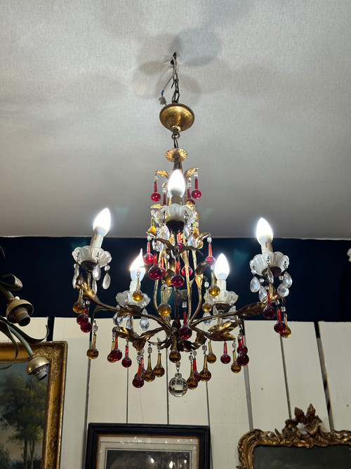 Italian murano chandelier with 5 lights