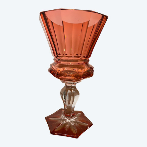 Grande bicchiere in cristallo rosa sovrapposto della metà del XIX secolo