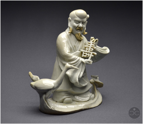 Chine, XVIIIè siècle, Groupe en porcelaine blanc de Chine représentant le dieu taoïste Shoulao