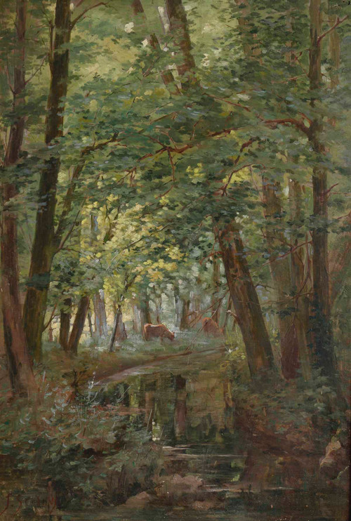 Huile Sur Toile de Joseph Caron Vue De Sous-bois Encadré Fin XIXème Siècle 