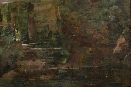 Huile Sur Toile de Joseph Caron Vue De Sous-bois Encadré Fin XIXème Siècle 