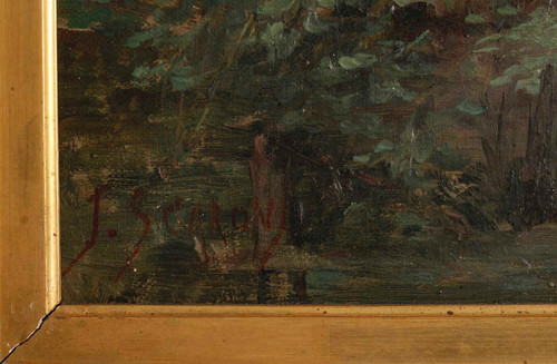 Huile Sur Toile de Joseph Caron Vue De Sous-bois Encadré Fin XIXème Siècle 
