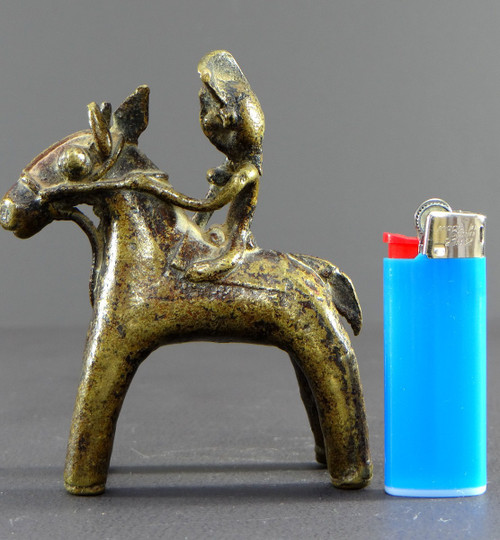 Inde, Fin Du XIXème Siècle, Statue équestre D’art Tribal En Bronze Représentant Un Cavalier.