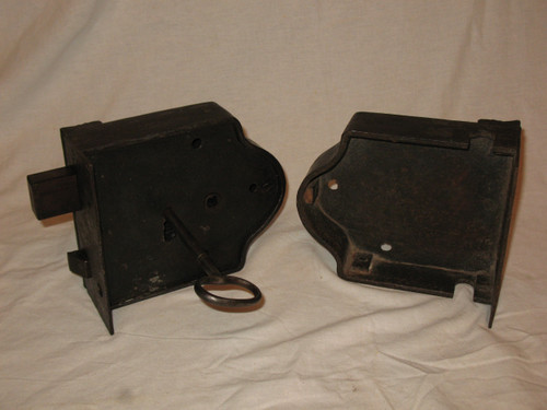 Wrought iron fortified house lock with key 18th century total length: 41 cm