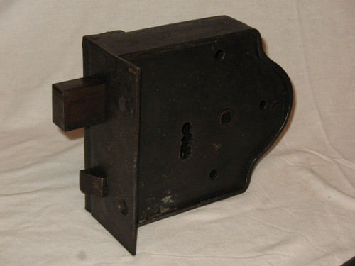 Wrought iron fortified house lock with key 18th century total length: 41 cm