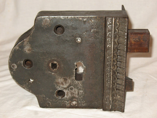 Wrought iron fortified house lock with key 18th century total length: 41 cm