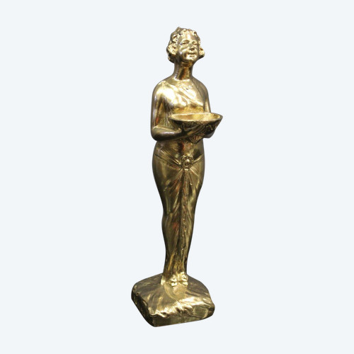 Sculpture Art Déco En Régule Doré Représentant Une Femme Vers 1930