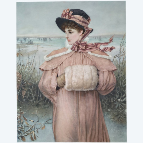 Photogravure After George Henry Boughton Love In Winter 19th C Old Print
