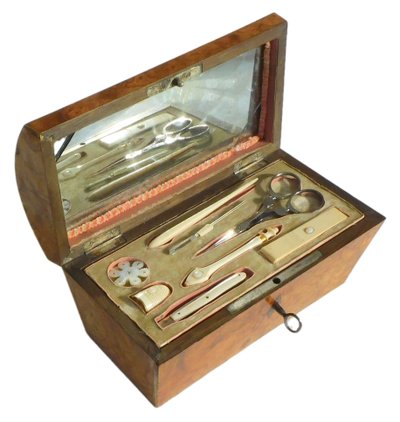 Box Sewing Kit 19th Century Restoration Scissors Steel Tools Bone Ivory