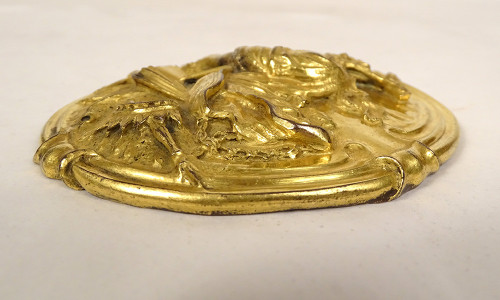 Brass Plaque or Medallion "Saint Catherine Alexandria" with Crown and Sceptre 17th century