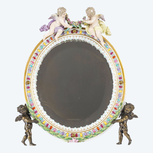 Late 19th Century Porcelain And Bronze Table Mirror