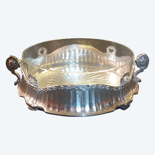 Original Christofle-Gallia centerpiece in silver-plated metal and crystal.