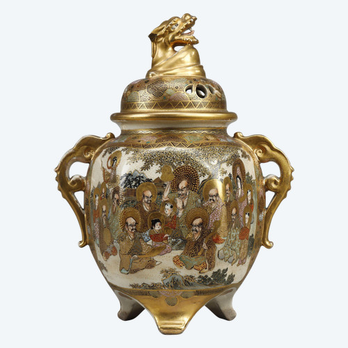 COVERED SATSUMA PORCELAIN PERFUME BURNER
