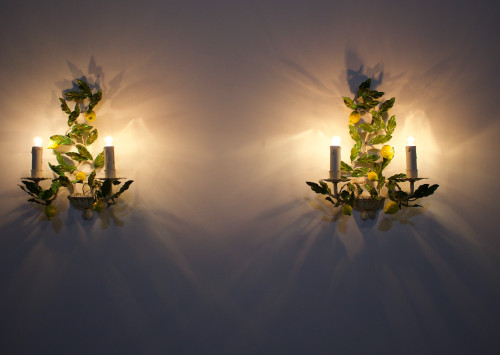 Pairs of lemon sconces in painted sheet metal