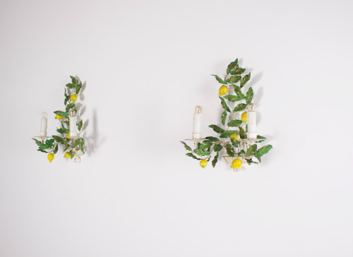 Pairs of lemon sconces in painted sheet metal