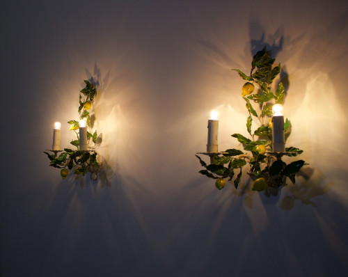 Pairs of lemon sconces in painted sheet metal
