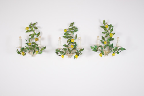 Pairs of lemon sconces in painted sheet metal