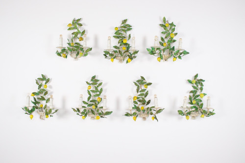Pairs of lemon sconces in painted sheet metal
