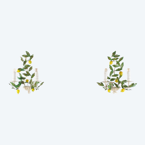 Pairs of lemon sconces in painted sheet metal