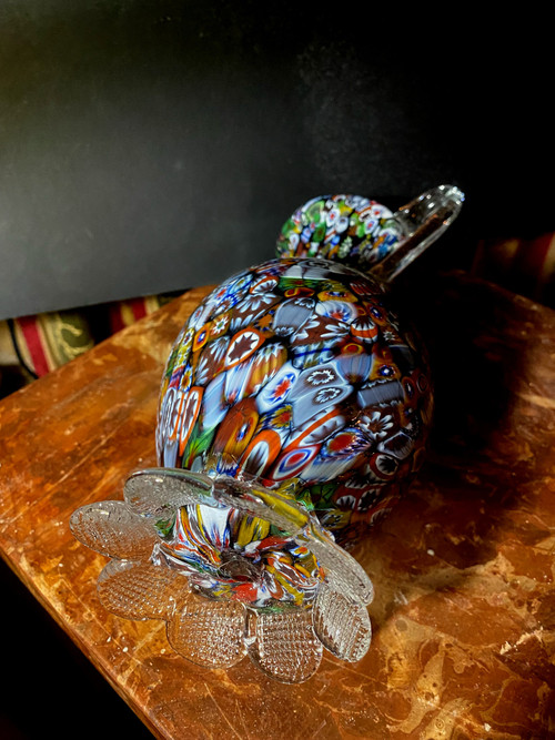 Murano millefiori neck vase with handles from the "60s" in rich and varied colors