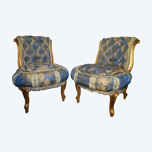 Coppia di poltrone imbottite in pura seta del periodo Napoleone III