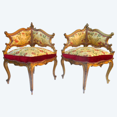 Paire De Fauteuil En Bois Doré d'Angle époque XIXe